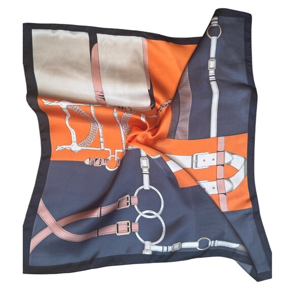 2/$30 Orange Charcoal Black Cream Nautical Antique Printed Silky Fashion Scarf - Picture 3 of 6